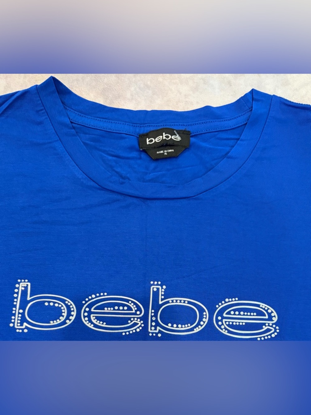Bebe Size :XL Women Bright Blue Embellished Logo Tee - Picture 5 of 11